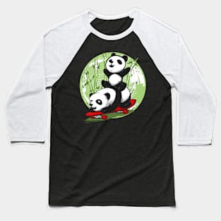 Skateboarding Pandas Baseball T-Shirt